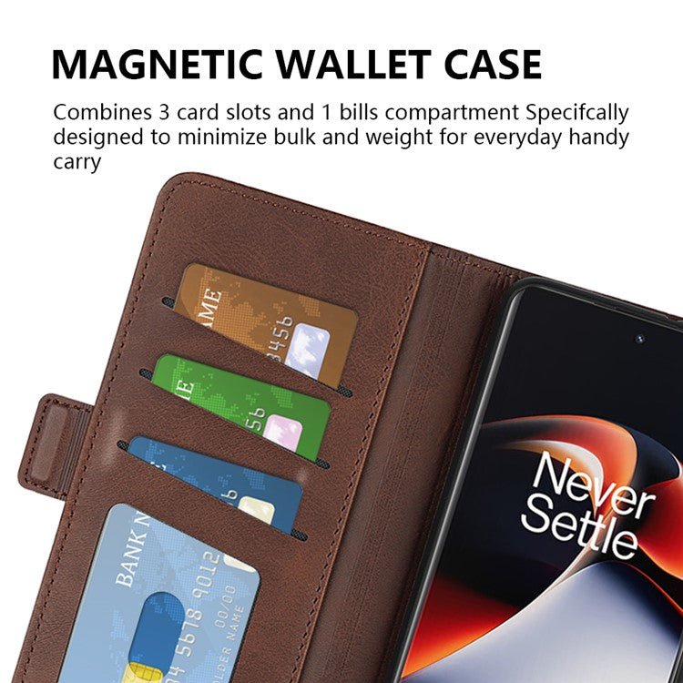 For OnePlus Ace 2 5G / 11R 5G Calf Texture Magnetic Flip Phone Cover Stand Wallet Leather Case - Brown