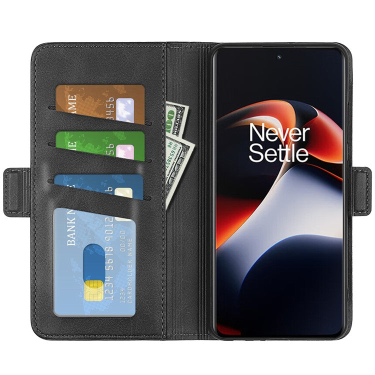 For OnePlus Ace 2 5G / 11R 5G Calf Texture Magnetic Flip Phone Cover Stand Wallet Leather Case - Black