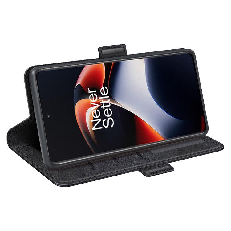 For OnePlus Ace 2 5G / 11R 5G Calf Texture Magnetic Flip Phone Cover Stand Wallet Leather Case - Black