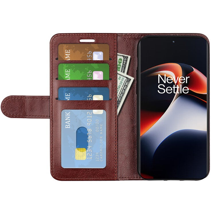 For OnePlus Ace 2 5G / 11R 5G Shockproof Crazy Horse Texture Case Leather Wallet Stand Flip Cover - Brown