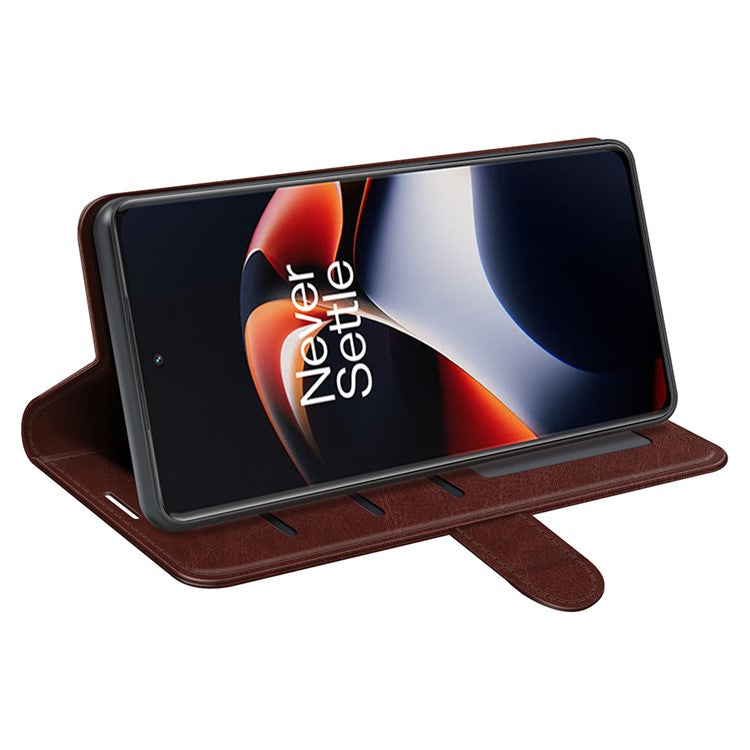 For OnePlus Ace 2 5G / 11R 5G Shockproof Crazy Horse Texture Case Leather Wallet Stand Flip Cover - Brown