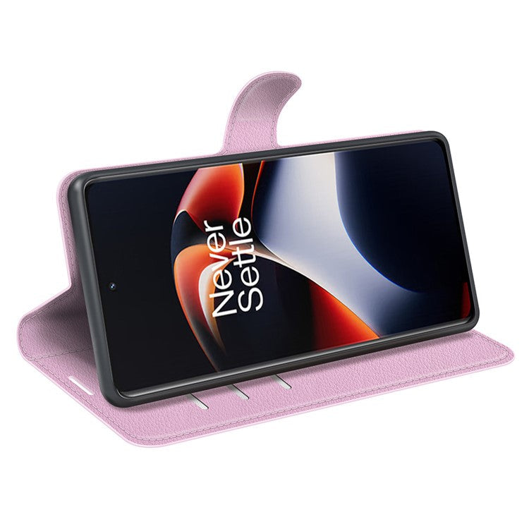 Shockproof Phone Case for OnePlus Ace 2 5G / 11R 5G Litchi Texture Wallet Phone Cover with Stand - Pink