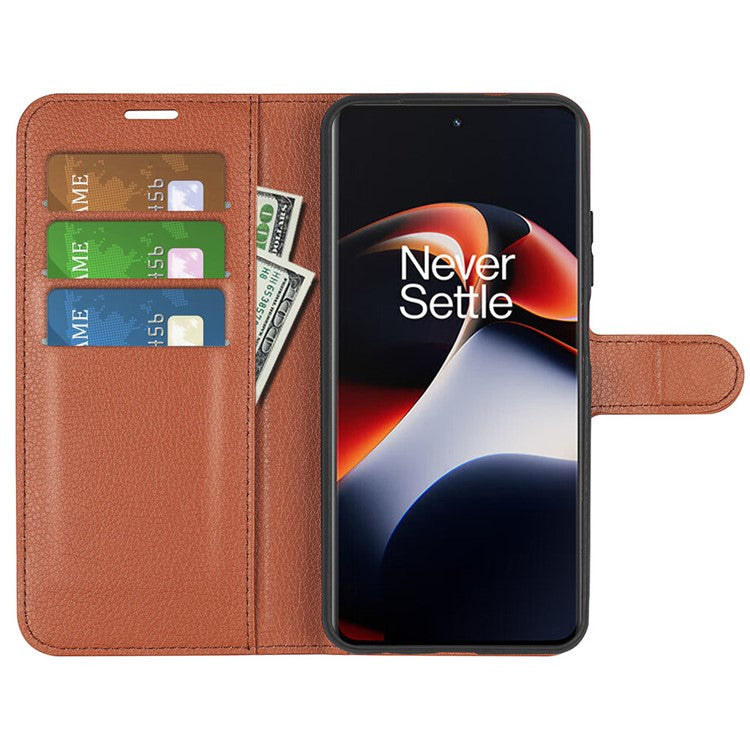 Shockproof Phone Case for OnePlus Ace 2 5G / 11R 5G Litchi Texture Wallet Phone Cover with Stand - Brown