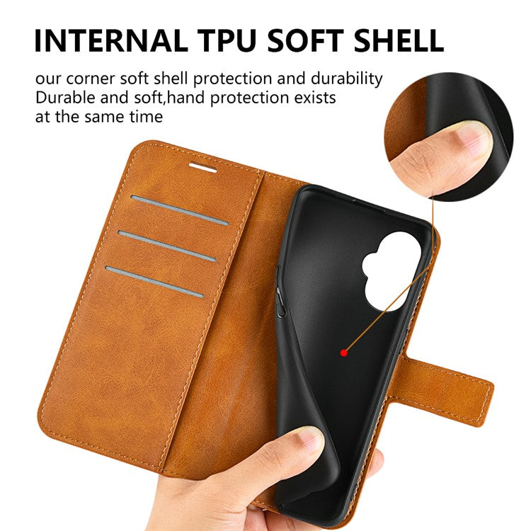 For OnePlus Nord CE 3 Lite 5G / Nord N30 5G Leather Calf Texture Stand Wallet Phone Case Square Magnetic Phone Cover - Yellow