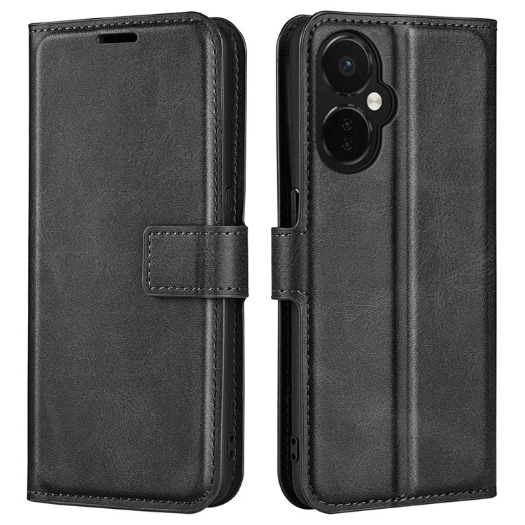For OnePlus Nord CE 3 Lite 5G / Nord N30 5G Leather Calf Texture Stand Wallet Phone Case Square Magnetic Phone Cover - Black