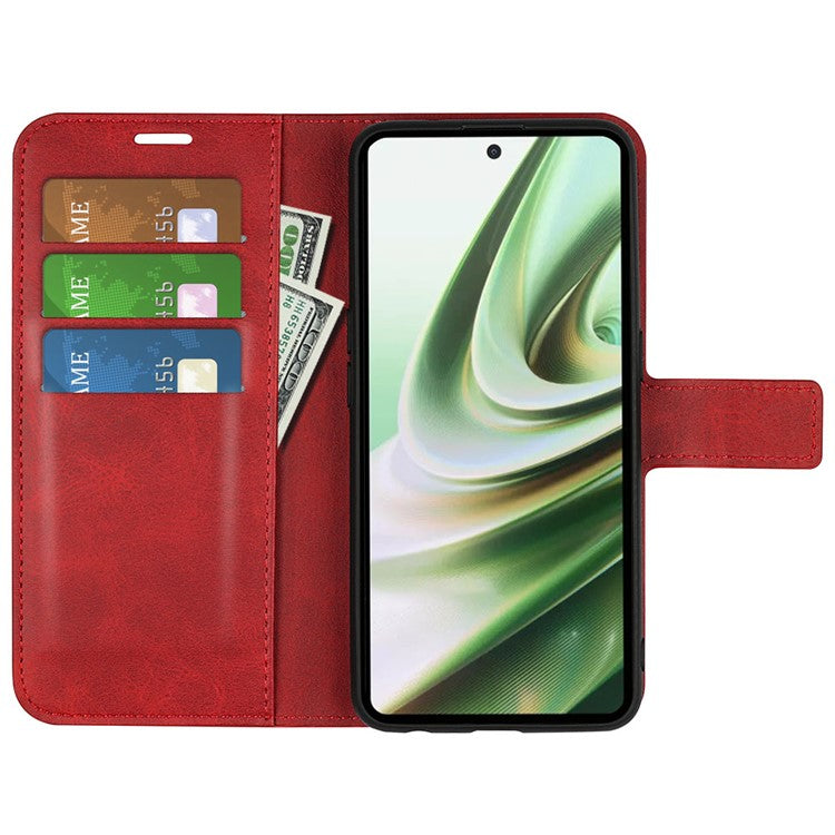 For OnePlus Nord CE 3 Lite 5G / Nord N30 5G Leather Calf Texture Stand Wallet Phone Case Square Magnetic Phone Cover - Red