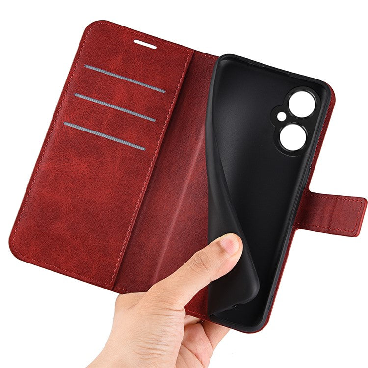 For OnePlus Nord CE 3 Lite 5G / Nord N30 5G Leather Calf Texture Stand Wallet Phone Case Square Magnetic Phone Cover - Red