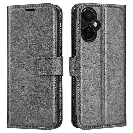 For OnePlus Nord CE 3 Lite 5G / Nord N30 5G Leather Calf Texture Stand Wallet Phone Case Square Magnetic Phone Cover - Grey