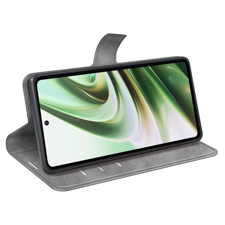 For OnePlus Nord CE 3 Lite 5G / Nord N30 5G Leather Calf Texture Stand Wallet Phone Case Square Magnetic Phone Cover - Grey