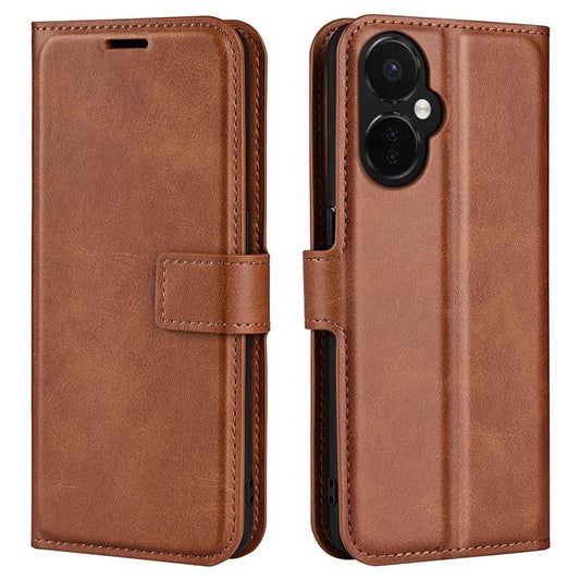 For OnePlus Nord CE 3 Lite 5G / Nord N30 5G Leather Calf Texture Stand Wallet Phone Case Square Magnetic Phone Cover - Light Brown