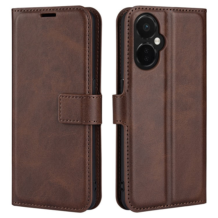 For OnePlus Nord CE 3 Lite 5G / Nord N30 5G Leather Calf Texture Stand Wallet Phone Case Square Magnetic Phone Cover - Brown