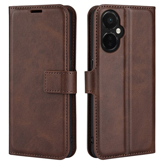 For OnePlus Nord CE 3 Lite 5G / Nord N30 5G Leather Calf Texture Stand Wallet Phone Case Square Magnetic Phone Cover - Brown