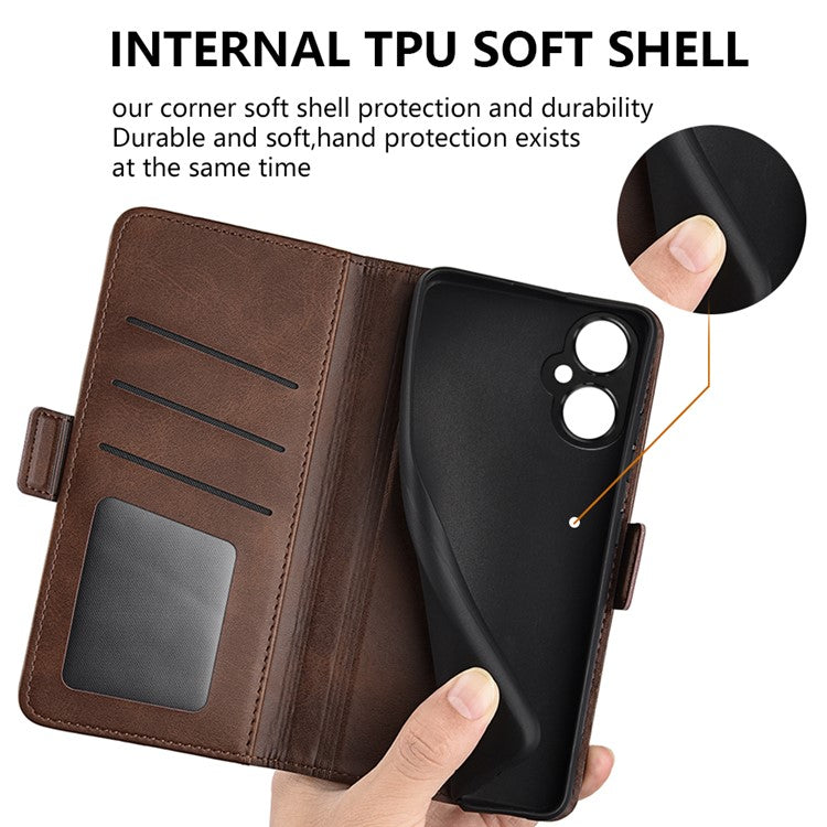 For OnePlus Nord CE 3 Lite 5G / Nord N30 5G Phone Case Leather Calf Texture Magnetic Stand Wallet Cell Phone Cover - Brown