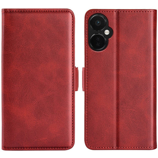 For OnePlus Nord CE 3 Lite 5G / Nord N30 5G Phone Case Leather Calf Texture Magnetic Stand Wallet Cell Phone Cover - Red