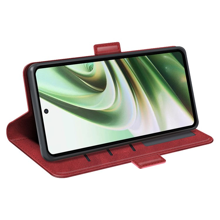 For OnePlus Nord CE 3 Lite 5G / Nord N30 5G Phone Case Leather Calf Texture Magnetic Stand Wallet Cell Phone Cover - Red