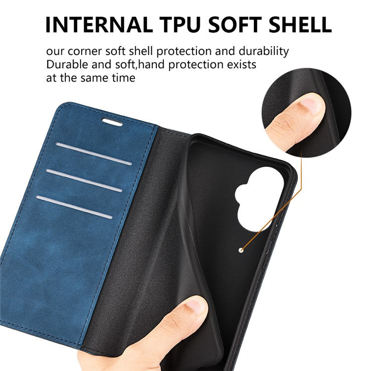 For OnePlus Nord CE 3 Lite 5G / Nord N30 5G Magnetic Auto Closing Skin-touch Feeling Stand Wallet Leather Phone Case - Blue