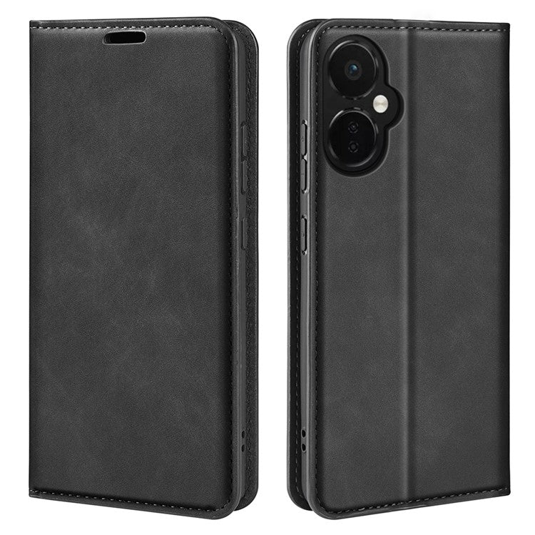 For OnePlus Nord CE 3 Lite 5G / Nord N30 5G Magnetic Auto Closing Skin-touch Feeling Stand Wallet Leather Phone Case - Black