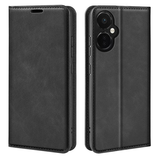 For OnePlus Nord CE 3 Lite 5G / Nord N30 5G Magnetic Auto Closing Skin-touch Feeling Stand Wallet Leather Phone Case - Black