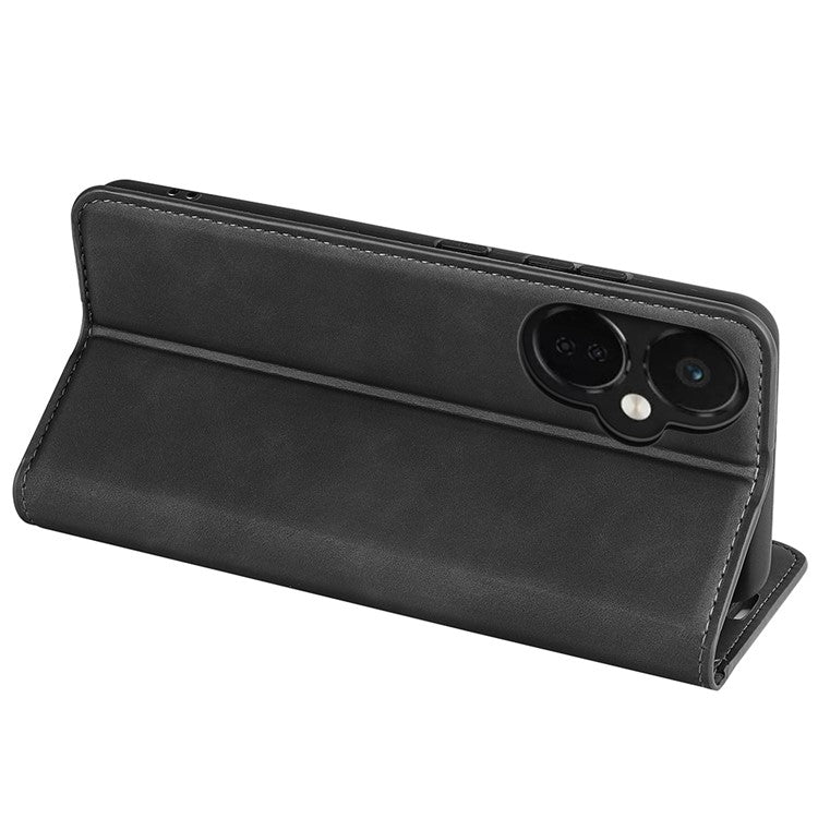 For OnePlus Nord CE 3 Lite 5G / Nord N30 5G Magnetic Auto Closing Skin-touch Feeling Stand Wallet Leather Phone Case - Black