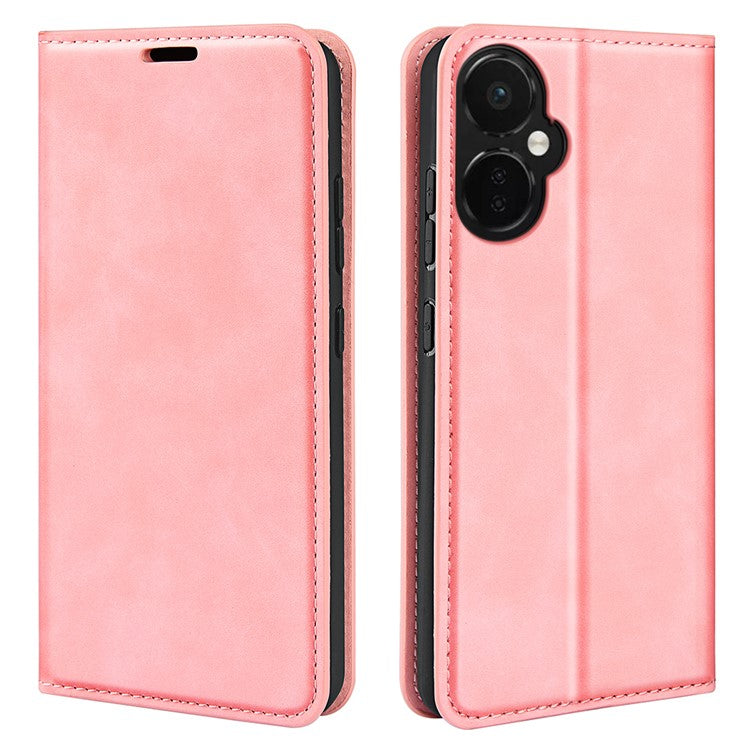 For OnePlus Nord CE 3 Lite 5G / Nord N30 5G Magnetic Auto Closing Skin-touch Feeling Stand Wallet Leather Phone Case - Pink