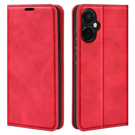 For OnePlus Nord CE 3 Lite 5G / Nord N30 5G Magnetic Auto Closing Skin-touch Feeling Stand Wallet Leather Phone Case - Red