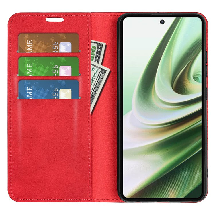 For OnePlus Nord CE 3 Lite 5G / Nord N30 5G Magnetic Auto Closing Skin-touch Feeling Stand Wallet Leather Phone Case - Red