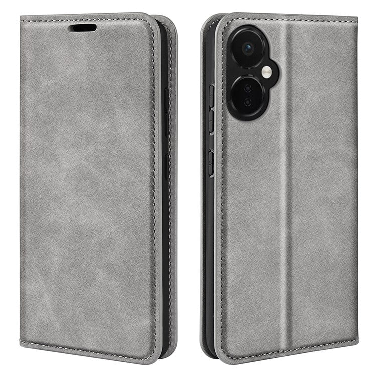 For OnePlus Nord CE 3 Lite 5G / Nord N30 5G Magnetic Auto Closing Skin-touch Feeling Stand Wallet Leather Phone Case - Grey