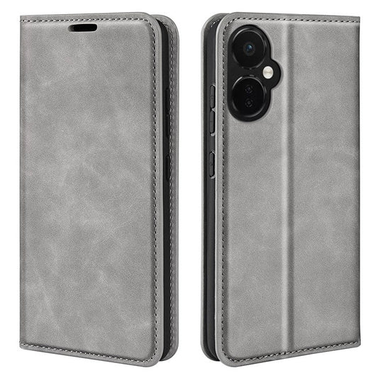 For OnePlus Nord CE 3 Lite 5G / Nord N30 5G Magnetic Auto Closing Skin-touch Feeling Stand Wallet Leather Phone Case - Grey