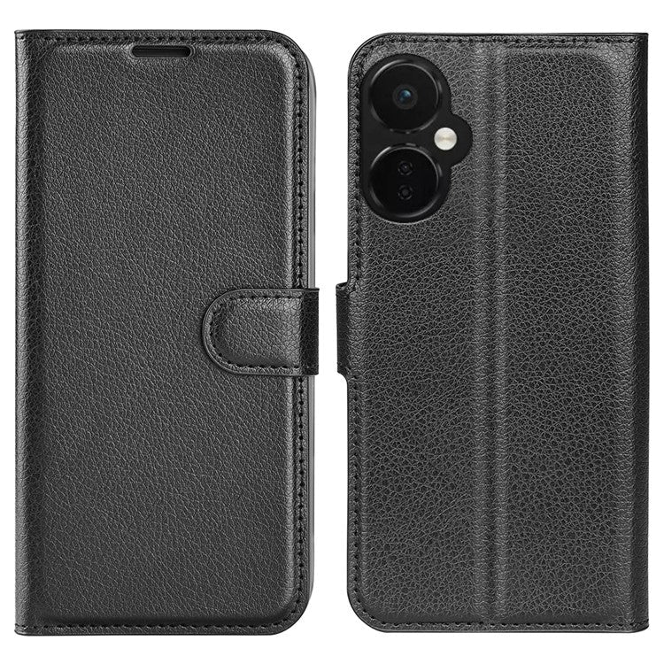 For OnePlus Nord CE 3 Lite 5G / Nord N30 5G Litchi Texture Leather Phone Stand Wallet Cover Anti-Dust Flip Case - Black