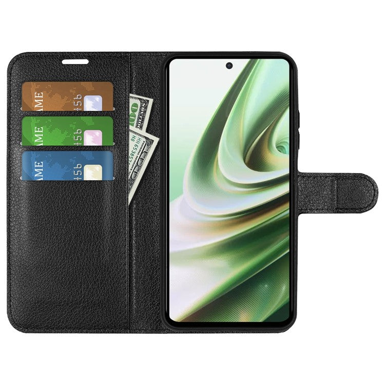 For OnePlus Nord CE 3 Lite 5G / Nord N30 5G Litchi Texture Leather Phone Stand Wallet Cover Anti-Dust Flip Case - Black