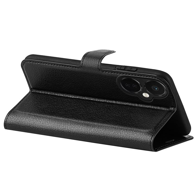 For OnePlus Nord CE 3 Lite 5G / Nord N30 5G Litchi Texture Leather Phone Stand Wallet Cover Anti-Dust Flip Case - Black