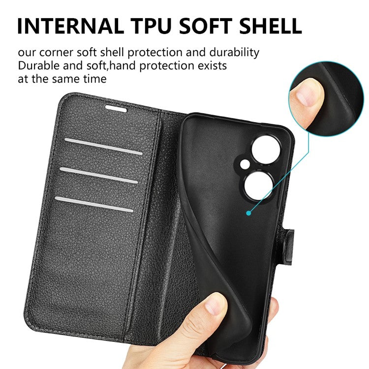 For OnePlus Nord CE 3 Lite 5G / Nord N30 5G Litchi Texture Leather Phone Stand Wallet Cover Anti-Dust Flip Case - Black