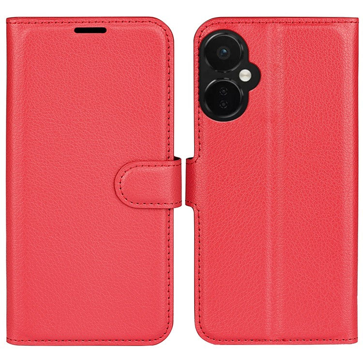 For OnePlus Nord CE 3 Lite 5G / Nord N30 5G Litchi Texture Leather Phone Stand Wallet Cover Anti-Dust Flip Case - Red