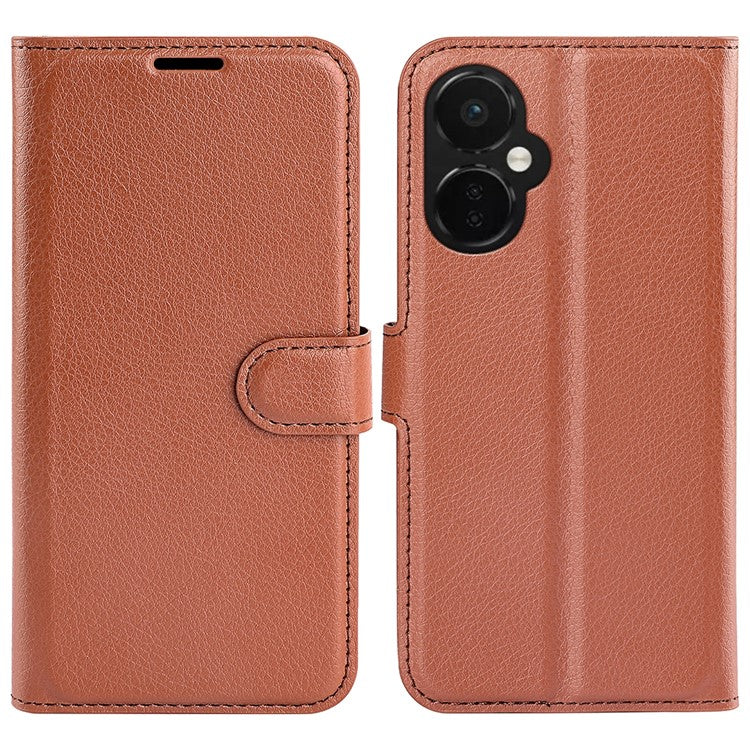 For OnePlus Nord CE 3 Lite 5G / Nord N30 5G Litchi Texture Leather Phone Stand Wallet Cover Anti-Dust Flip Case - Brown