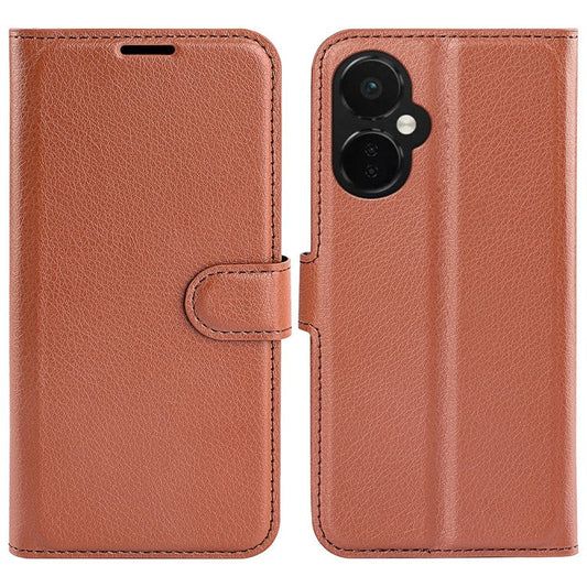 For OnePlus Nord CE 3 Lite 5G / Nord N30 5G Litchi Texture Leather Phone Stand Wallet Cover Anti-Dust Flip Case - Brown