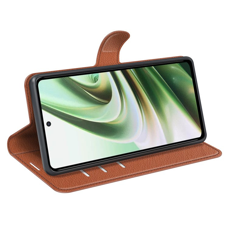 For OnePlus Nord CE 3 Lite 5G / Nord N30 5G Litchi Texture Leather Phone Stand Wallet Cover Anti-Dust Flip Case - Brown