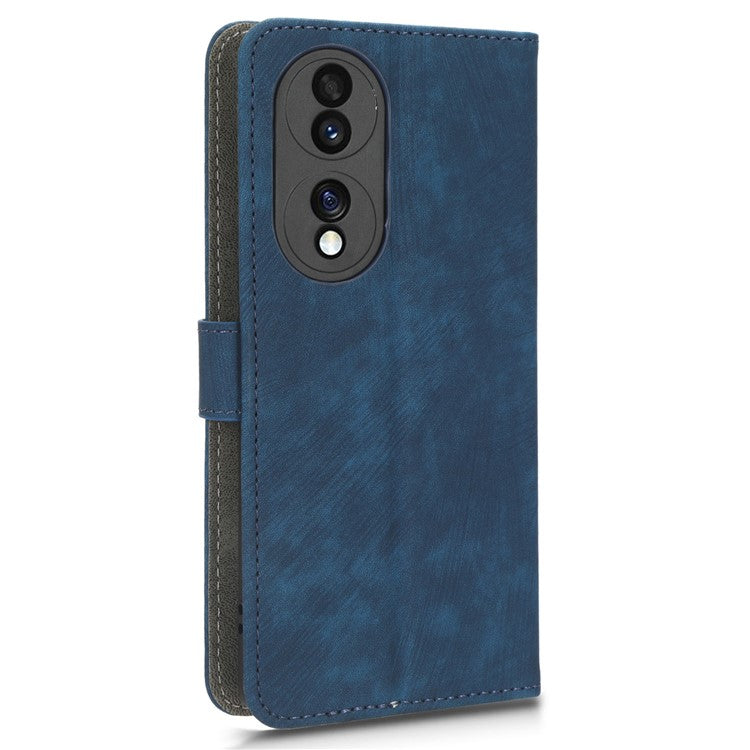 For Honor 70 5G RFID Blocking PU Leather Wallet Phone Case Folding Stand Cover with Hand Strap - Blue