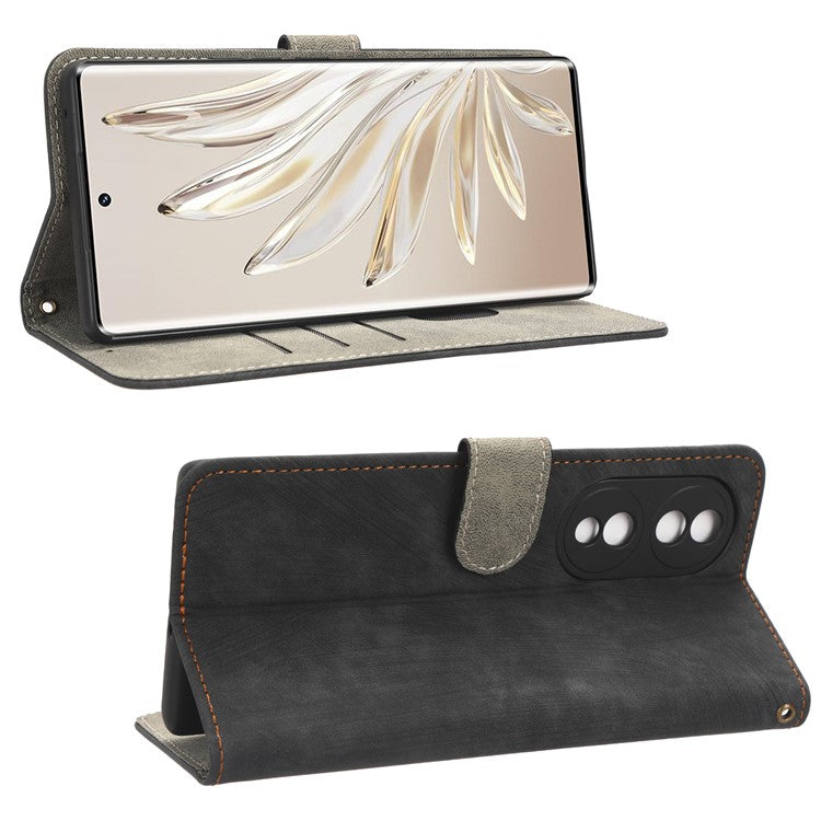 For Honor 70 5G RFID Blocking PU Leather Wallet Phone Case Folding Stand Cover with Hand Strap - Black