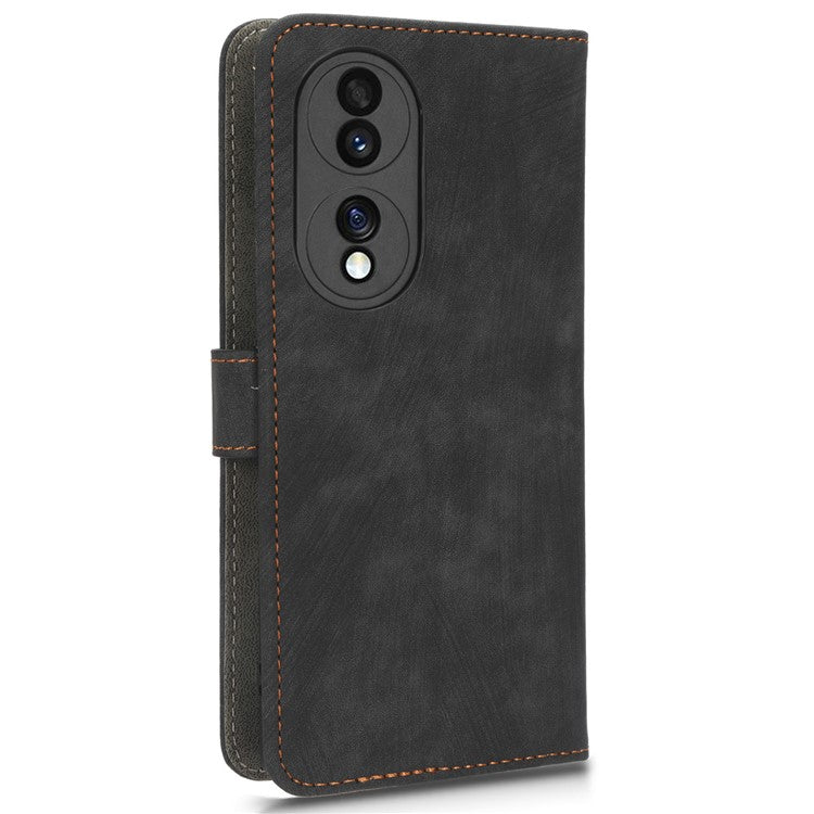 For Honor 70 5G RFID Blocking PU Leather Wallet Phone Case Folding Stand Cover with Hand Strap - Black