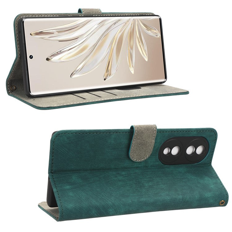 For Honor 70 5G RFID Blocking PU Leather Wallet Phone Case Folding Stand Cover with Hand Strap - Green