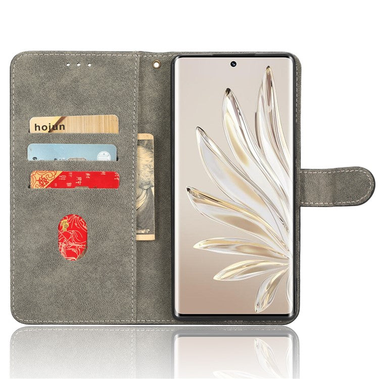 For Honor 70 5G RFID Blocking PU Leather Wallet Phone Case Folding Stand Cover with Hand Strap - Purple