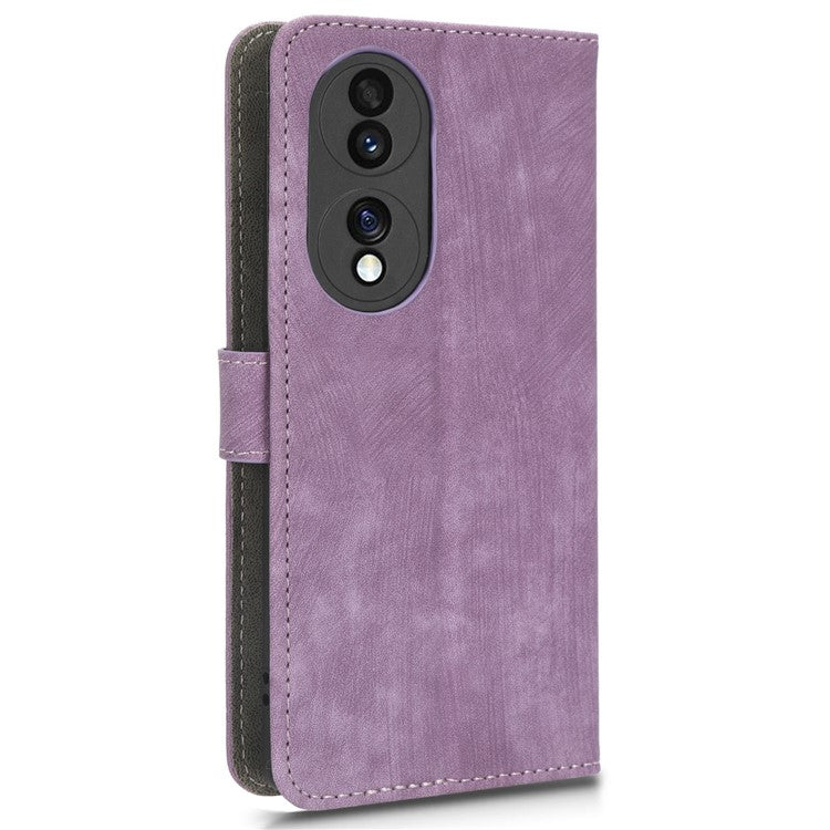 For Honor 70 5G RFID Blocking PU Leather Wallet Phone Case Folding Stand Cover with Hand Strap - Purple