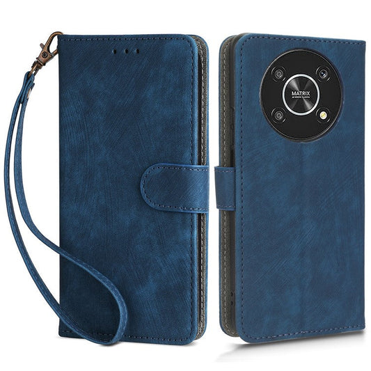 For Honor Magic4 Lite 5G / X9 5G / X30 5G Phone Bag Case RFID Blocking Wallet Leather Stand Phone Cover with Strap - Blue
