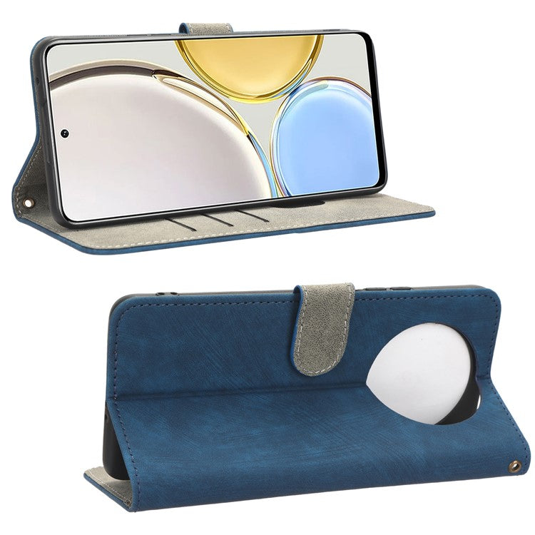 For Honor Magic4 Lite 5G / X9 5G / X30 5G Phone Bag Case RFID Blocking Wallet Leather Stand Phone Cover with Strap - Blue