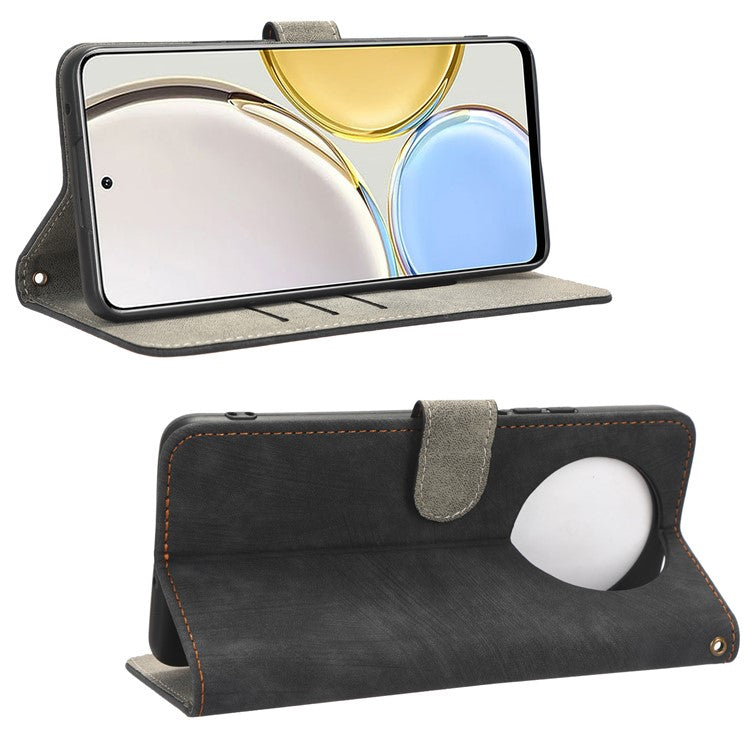 For Honor Magic4 Lite 5G / X9 5G / X30 5G Phone Bag Case RFID Blocking Wallet Leather Stand Phone Cover with Strap - Black