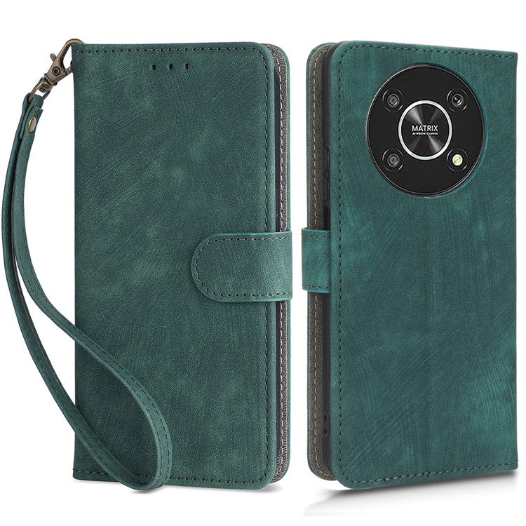 For Honor Magic4 Lite 5G / X9 5G / X30 5G Phone Bag Case RFID Blocking Wallet Leather Stand Phone Cover with Strap - Green