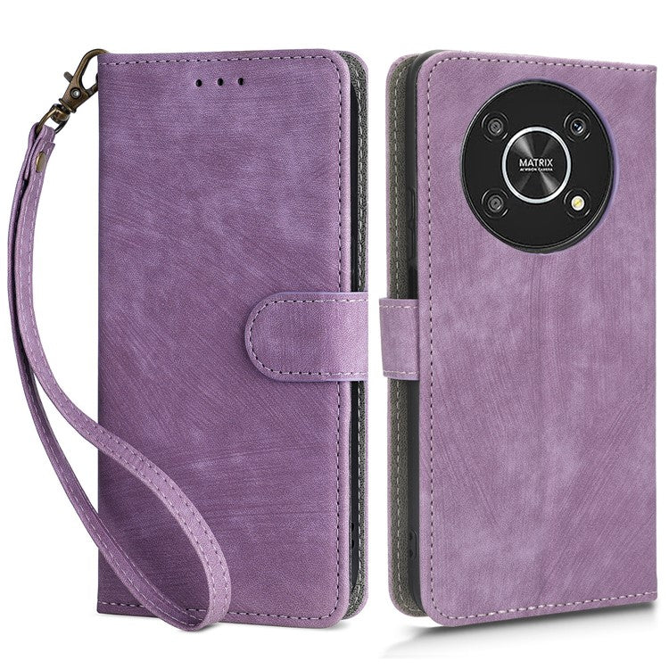 For Honor Magic4 Lite 5G / X9 5G / X30 5G Phone Bag Case RFID Blocking Wallet Leather Stand Phone Cover with Strap - Purple