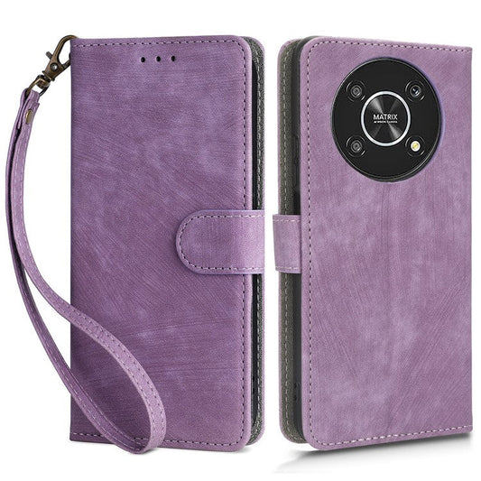 For Honor Magic4 Lite 5G / X9 5G / X30 5G Phone Bag Case RFID Blocking Wallet Leather Stand Phone Cover with Strap - Purple
