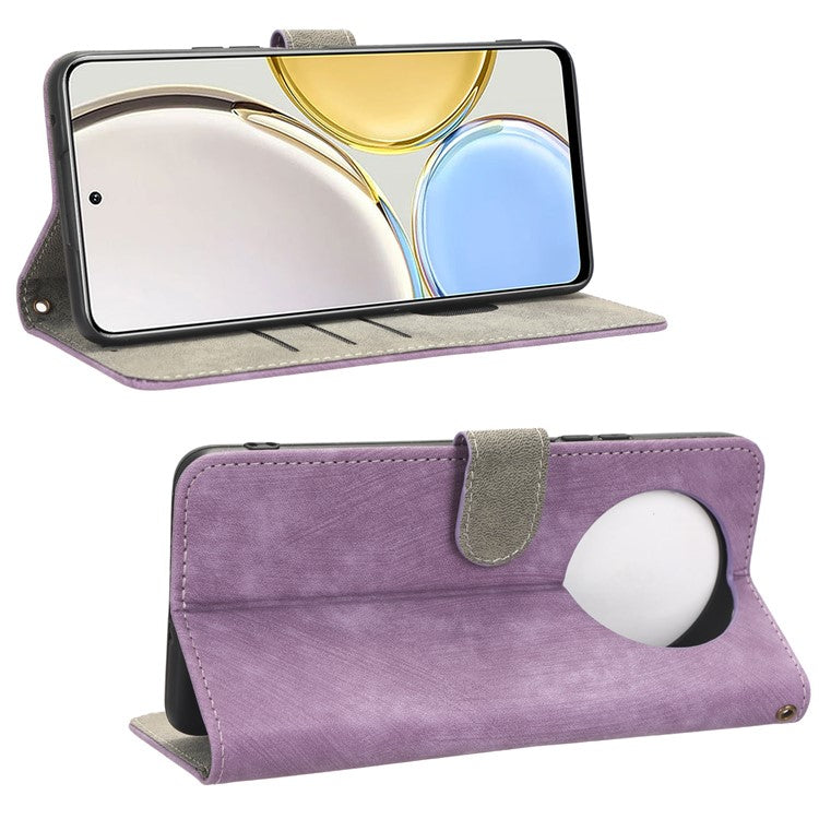 For Honor Magic4 Lite 5G / X9 5G / X30 5G Phone Bag Case RFID Blocking Wallet Leather Stand Phone Cover with Strap - Purple