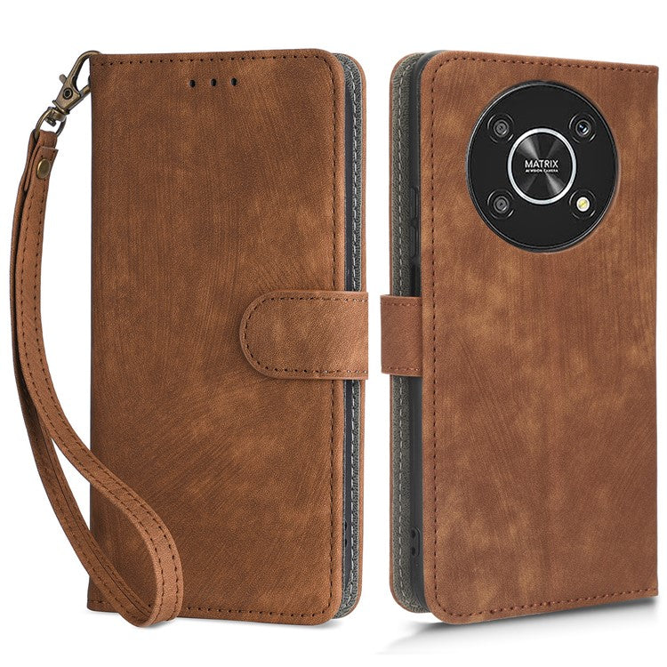 For Honor Magic4 Lite 5G / X9 5G / X30 5G Phone Bag Case RFID Blocking Wallet Leather Stand Phone Cover with Strap - Brown